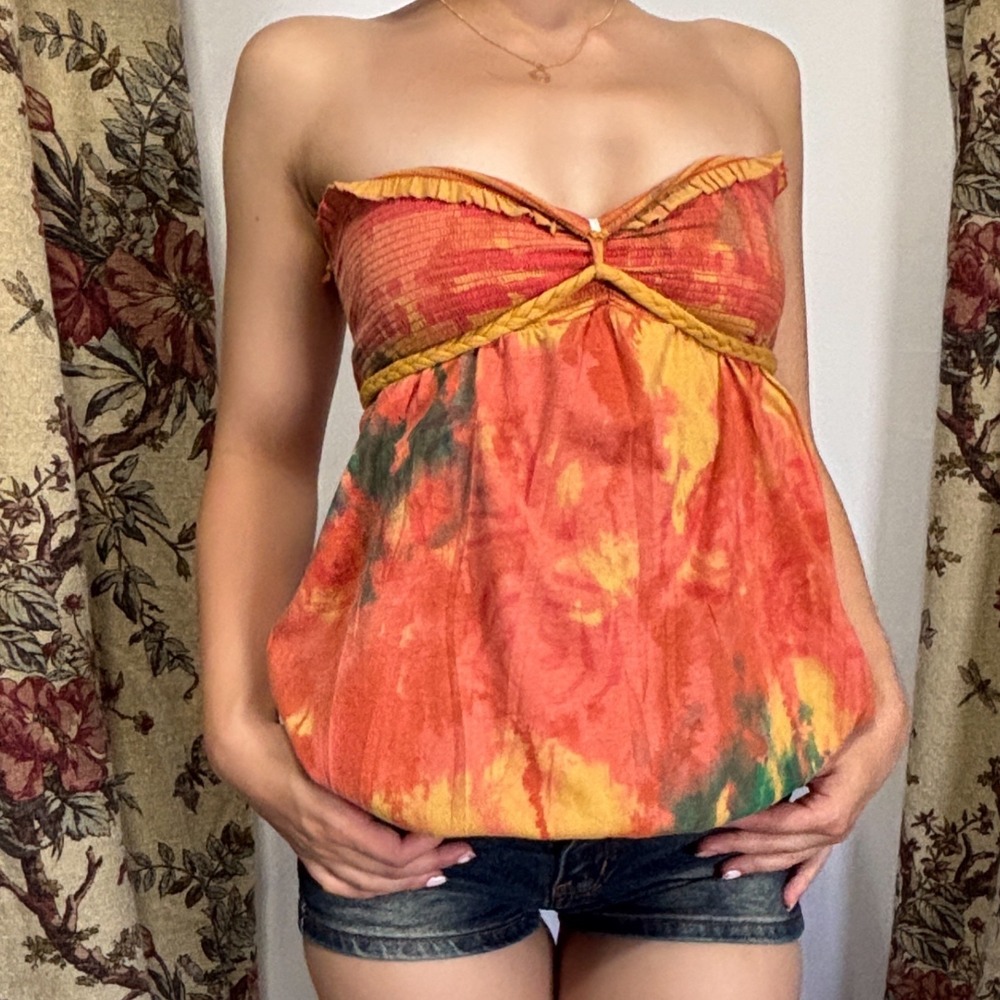 MUDD Adorable versatile orange tie dye tube top with halter strings size large